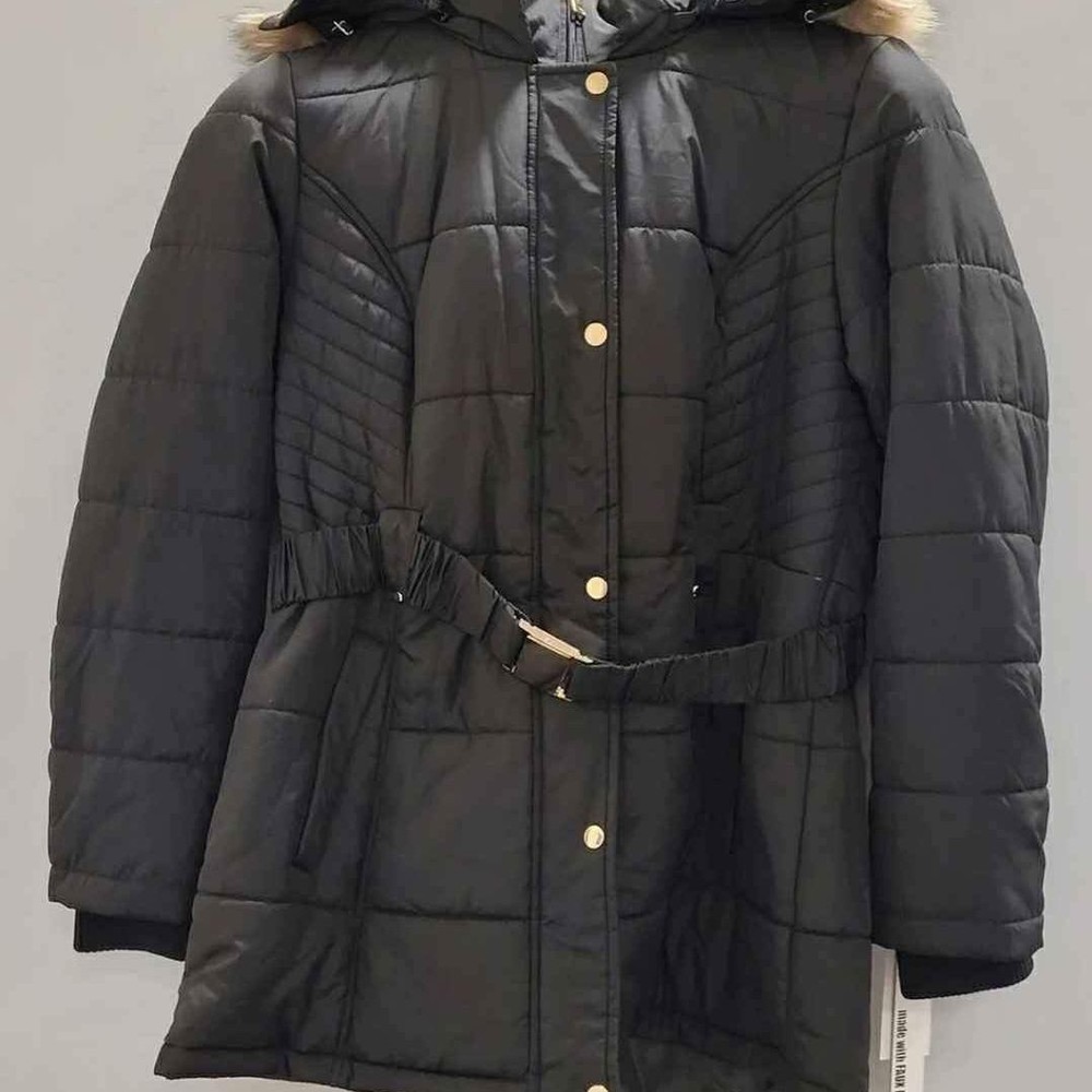 NEW Intl Details Black Coat Faux Fur Jacket Size Large